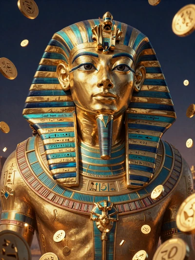 Cash of Egypt Slot Cover - Goldene Pharaonenmaske mit kaskadierenden M&uuml;nzen - Cleobetra Casino Online Slot